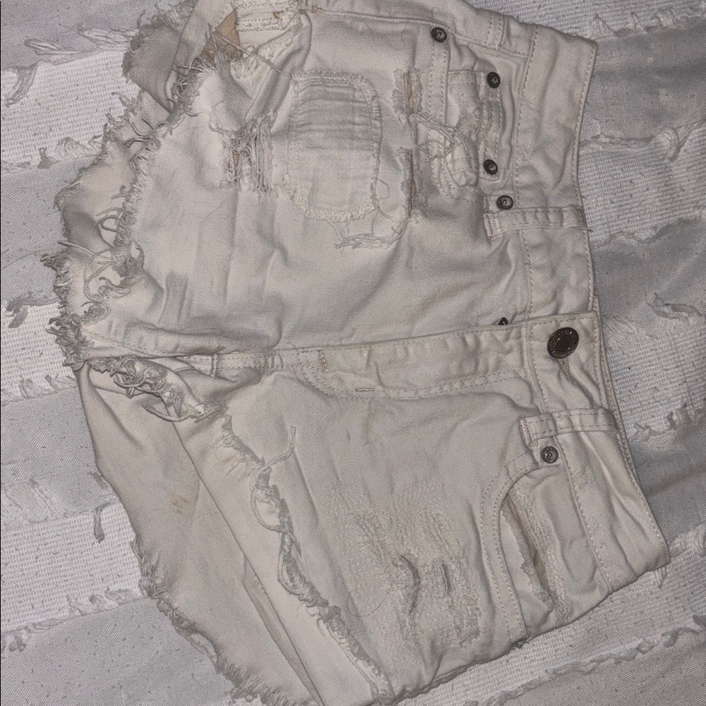 American Eagle Outfitters Frayed Cream Jean Shorts